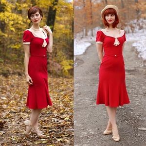 Stop Staring! Raileen Dress Red and Ivory - DAMAGED, As Is